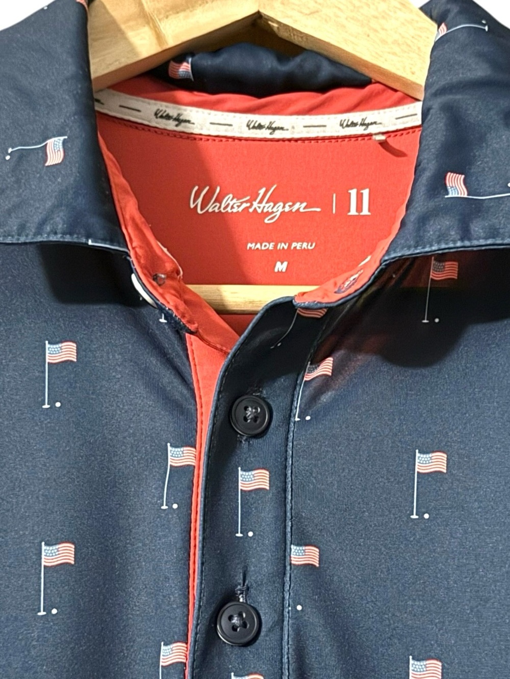 🇺🇸 Walter Hagen Patriotic American Flag USA Golf Print Summer Navy Polo 🇺🇸 ⛳️